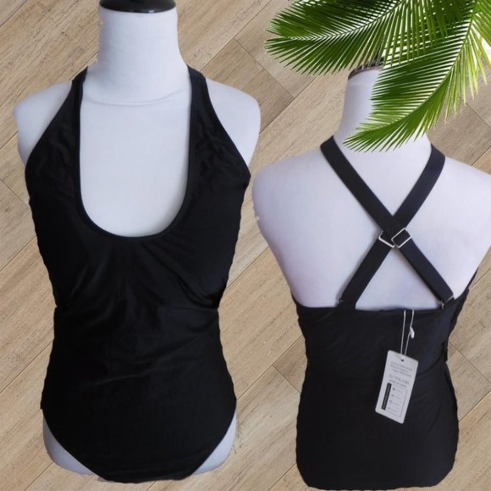 BLACK CRISSCROSS ONE PIECE SWIMSUIT